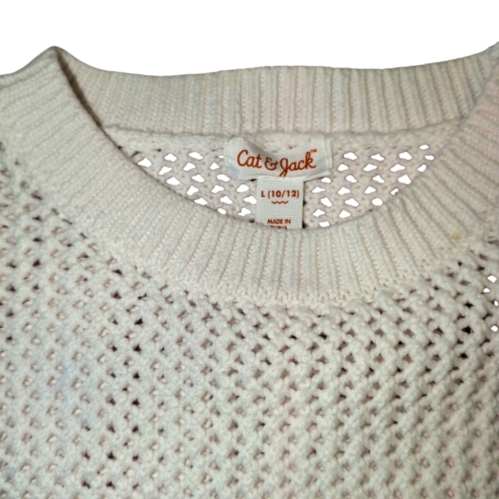 2/$20 Cat & Jack white waffle sweater size large 10/12 - Picture 2 of 2